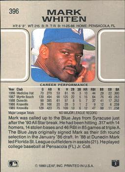 1990 Leaf #396 Mark Whiten Back