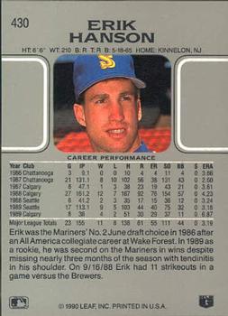 1990 Leaf #430 Erik Hanson Back