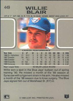1990 Leaf #449 Willie Blair Back