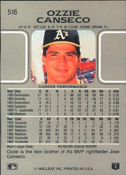 1990 Leaf #516 Ozzie Canseco Back