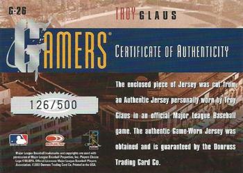 2003 Donruss/Leaf/Playoff (DLP) Rookies & Traded - Gamers #G-26 Troy Glaus Back