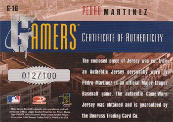 2003 Donruss/Leaf/Playoff (DLP) Rookies & Traded - Gamers Position #G-16 Pedro Martinez Back