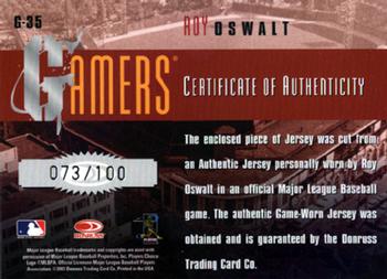 2003 Donruss/Leaf/Playoff (DLP) Rookies & Traded - Gamers Position #G-35 Roy Oswalt Back