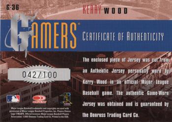 2003 Donruss/Leaf/Playoff (DLP) Rookies & Traded - Gamers Position #G-36 Kerry Wood Back