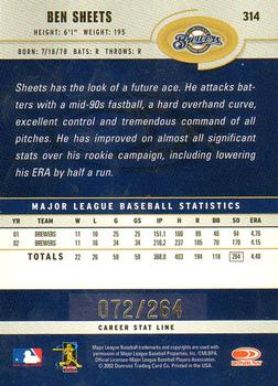 2003 Donruss - Stat Line Career #314 Ben Sheets Back
