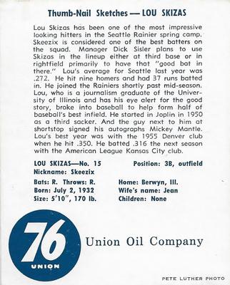 1960 Union Oil Seattle Rainiers #15 Lou Skizas Back