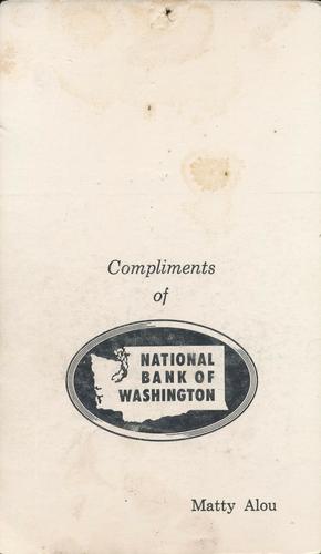1960 National Bank of Washington Tacoma Giants #NNO Matty Alou Back