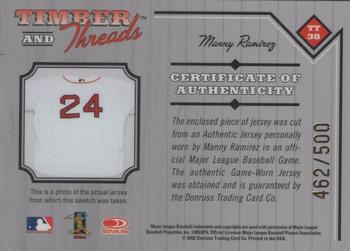 2003 Donruss - Timber and Threads #TT-38 Manny Ramirez Back