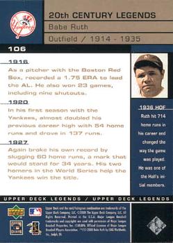 2000 Upper Deck Legends #106 Babe Ruth Back