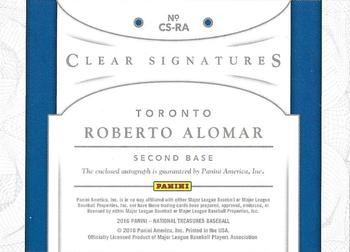2016 Panini National Treasures - Clear Signatures #CS-RA Roberto Alomar Back