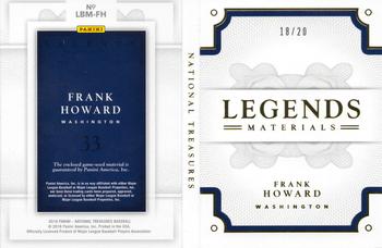 2016 Panini National Treasures - Legends Booklet Materials Stats Bat #LBM-FH Frank Howard Back