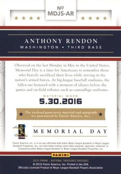 2016 Panini National Treasures - Memorial Day Jerseys Signatures Prime #MDJS-AR Anthony Rendon Back