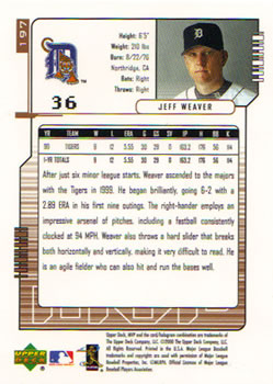 2000 Upper Deck MVP #197 Jeff Weaver Back