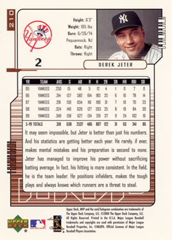 2000 Upper Deck MVP #210 Derek Jeter Back