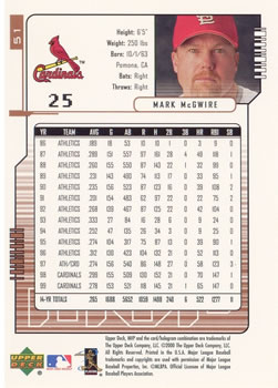 2000 Upper Deck MVP #51 Mark McGwire Back