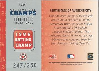2003 Donruss Champions - Statistical Champs Materials #SC-26 Wade Boggs Back