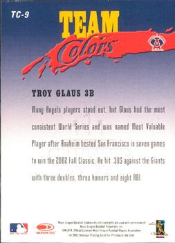 2003 Donruss Champions - Team Colors #TC-9 Troy Glaus Back