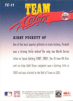 2003 Donruss Champions - Team Colors #TC-11 Kirby Puckett Back