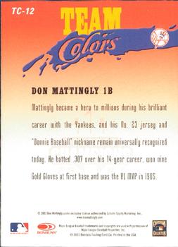 2003 Donruss Champions - Team Colors #TC-12 Don Mattingly Back