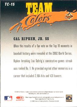 2003 Donruss Champions - Team Colors #TC-15 Cal Ripken, Jr. Back