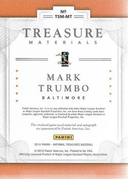 2016 Panini National Treasures - Treasure Signature Materials #TSM-MT Mark Trumbo Back