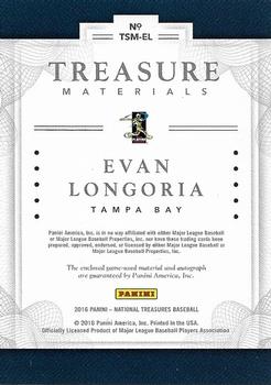 2016 Panini National Treasures - Treasure Signature Materials #TSM-EL Evan Longoria Back
