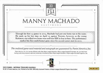 2016 Panini National Treasures - Supplied Cards #33 Manny Machado Back