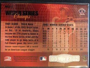 2003 Donruss Champions - World Series Champs Autographs #WSC-1 Troy Glaus Back