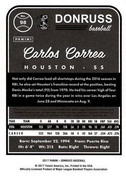 2017 Donruss #98 Carlos Correa Back