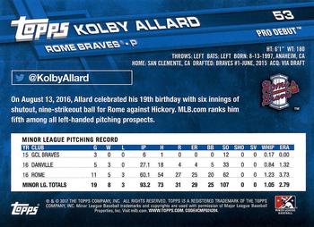 2017 Topps Pro Debut #53 Kolby Allard Back