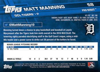 2017 Topps Pro Debut #58 Matt Manning Back