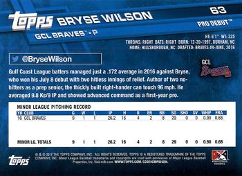 2017 Topps Pro Debut #63 Bryse Wilson Back
