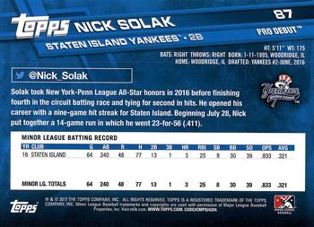 2017 Topps Pro Debut #87 Nick Solak Back