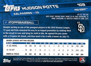 2017 Topps Pro Debut #109 Hudson Potts Back