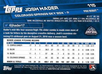 2017 Topps Pro Debut #115 Josh Hader Back