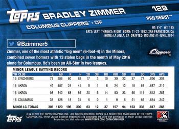 2017 Topps Pro Debut #129 Bradley Zimmer Back
