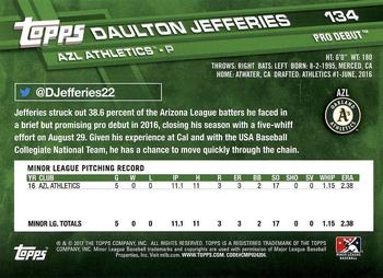 2017 Topps Pro Debut #134 Daulton Jefferies Back