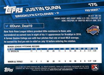 2017 Topps Pro Debut #175 Justin Dunn Back