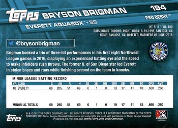 2017 Topps Pro Debut #194 Bryson Brigman Back