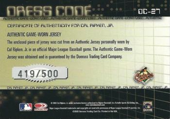 2003 Donruss Classics - Dress Code #DC-27 Cal Ripken Jr. Back