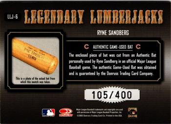 2003 Donruss Classics - Legendary Lumberjacks #LLJ-6 Ryne Sandberg Back