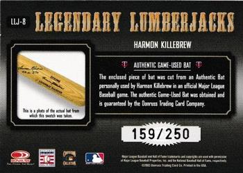 2003 Donruss Classics - Legendary Lumberjacks #LLJ-8 Harmon Killebrew Back