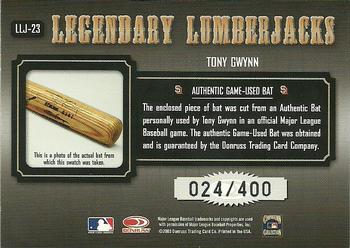 2003 Donruss Classics - Legendary Lumberjacks #LLJ-23 Tony Gwynn Back