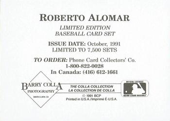 1991 The Colla Collection / La Collection de Colla Roberto Alomar #NNO Roberto Alomar Back