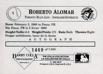 1991 The Colla Collection / La Collection de Colla Roberto Alomar #1 Roberto Alomar Back
