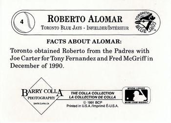 1991 The Colla Collection / La Collection de Colla Roberto Alomar #4 Roberto Alomar Back