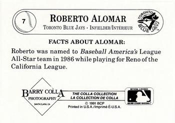 1991 The Colla Collection / La Collection de Colla Roberto Alomar #7 Roberto Alomar Back