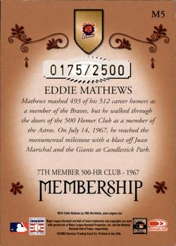 2003 Donruss Classics - Membership #M5 Eddie Mathews Back
