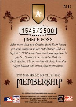 2003 Donruss Classics - Membership #M11 Jimmie Foxx Back