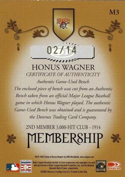 2003 Donruss Classics - Membership VIP Memorabilia #M3 Honus Wagner Back